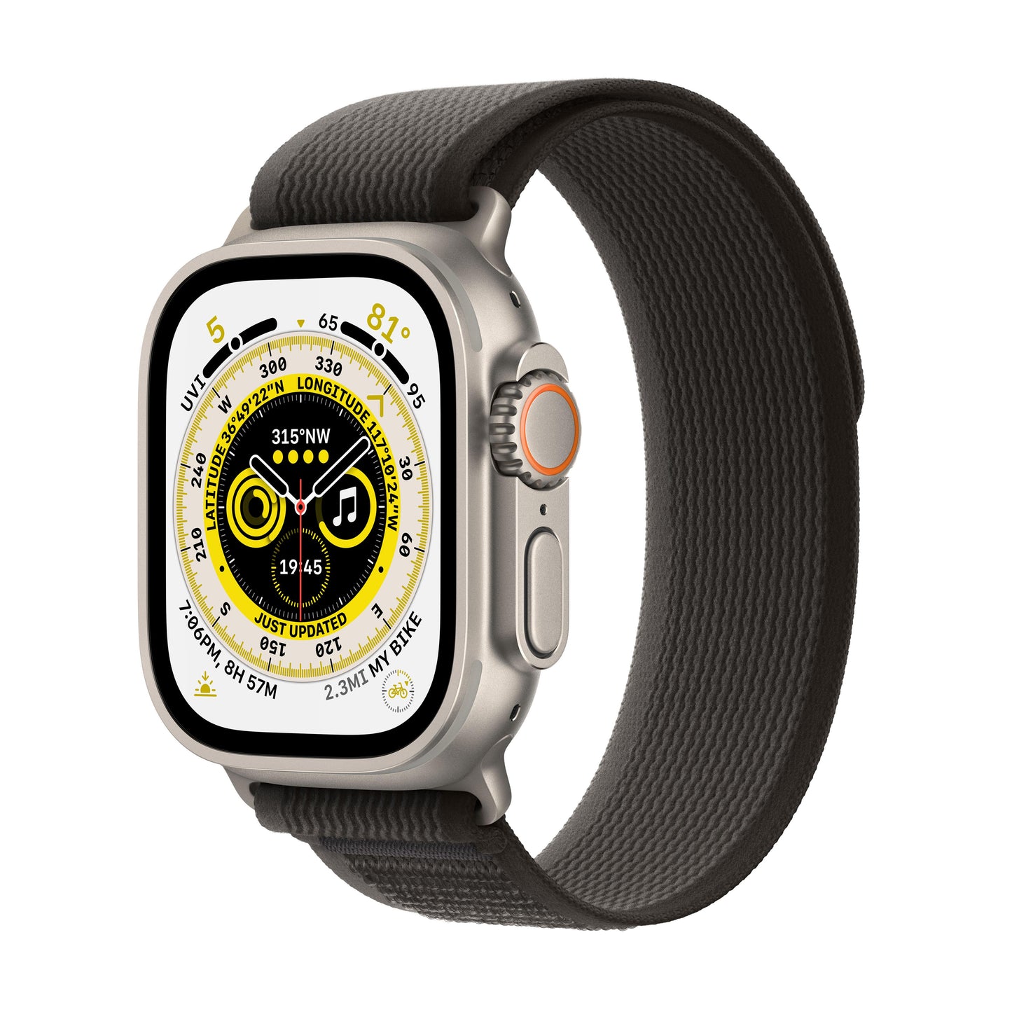 Apple Watch Ultra GPS + Cellular, 49mm Titanium Case with Black/Grey Trail Loop - M/L